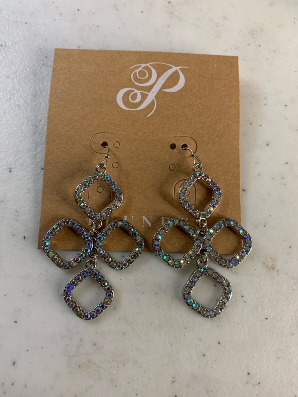 Plunder Iridescent Multi-Color Rhinestone Drop Earrings Set of 3